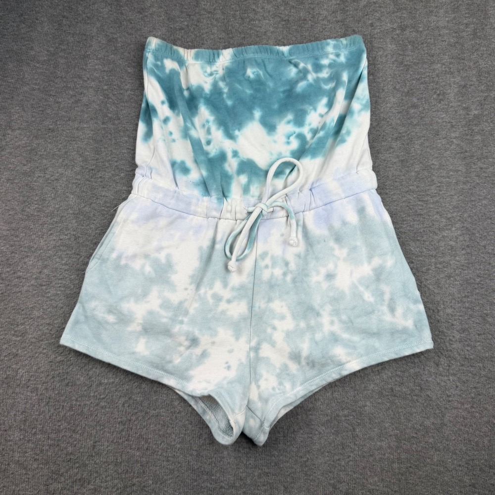 Aeropostale Tie‎ Dye Romper Womens Small Blue Strapless Drawstring Fleece Pocket